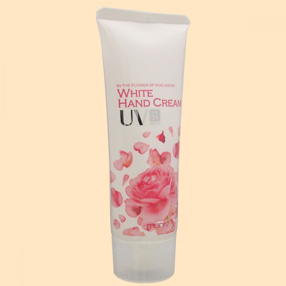 マニス　ホワイト ハンドクリーム UV　ローズの香り【SPF31・PA+++】（斜め）